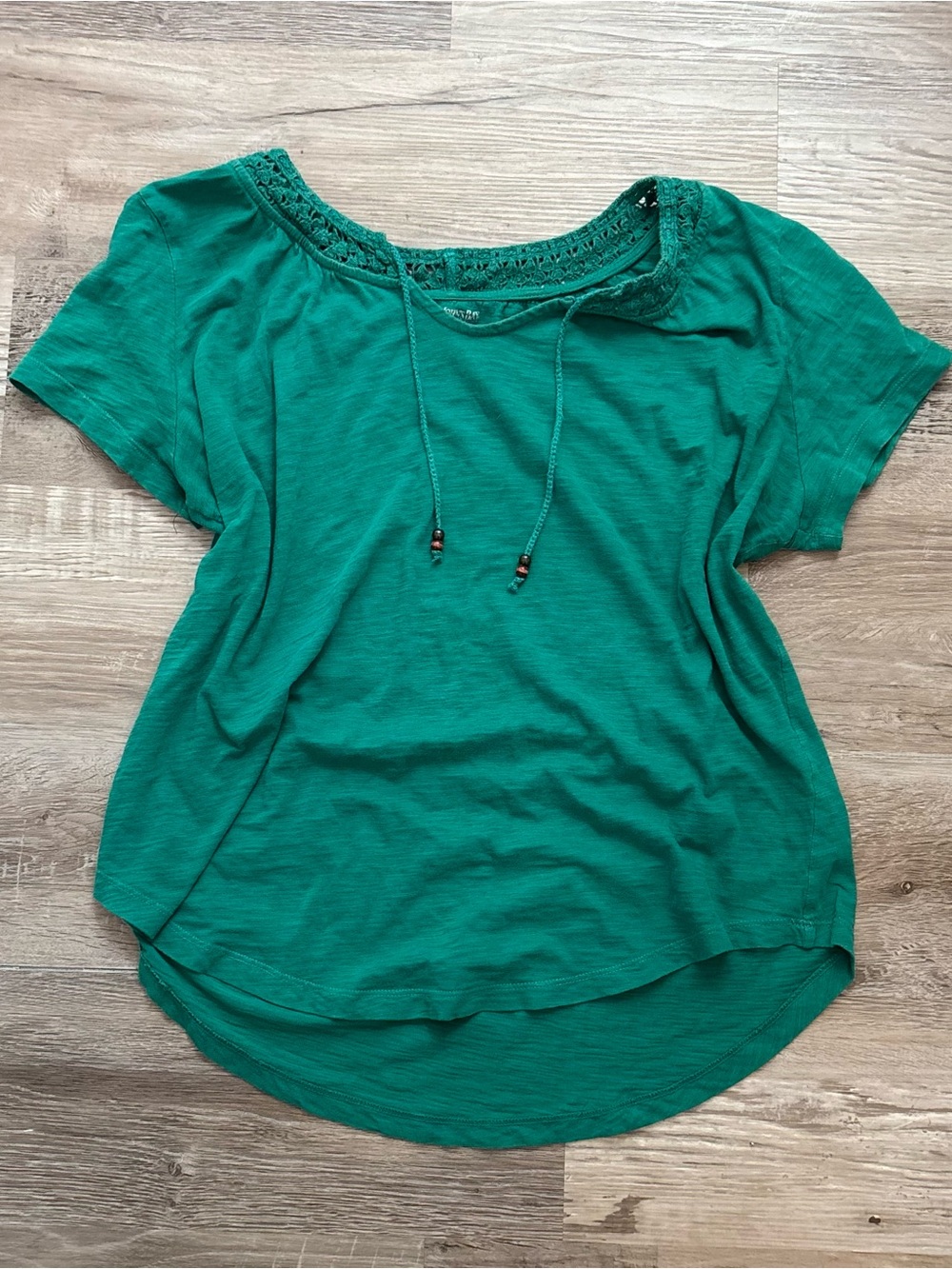 Women's Teal Crochet-Trim Scoop Neck Top